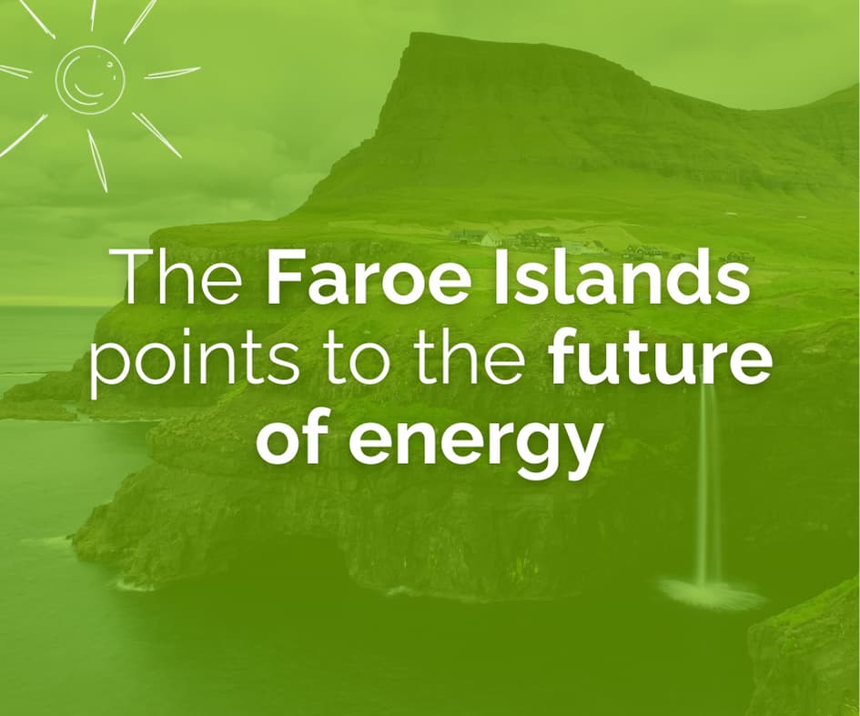 Faroe Islands with waterfall signifying renewable energy.