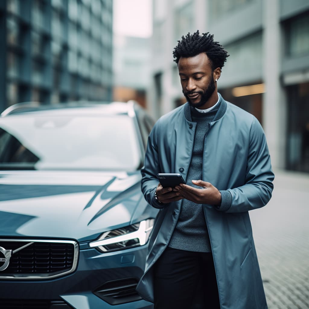 Polestar 2 owner checking messages on his phone.
