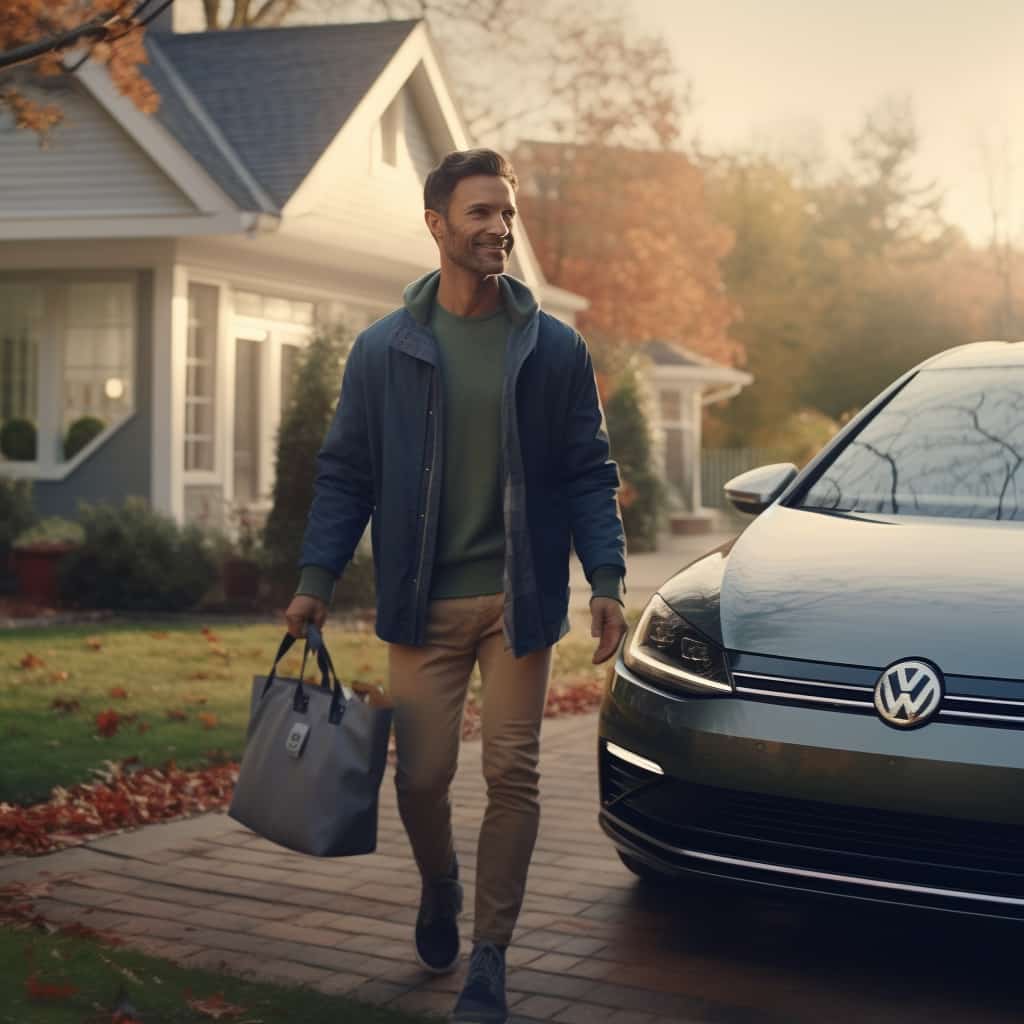 A VW EV owner with a shopping bag.